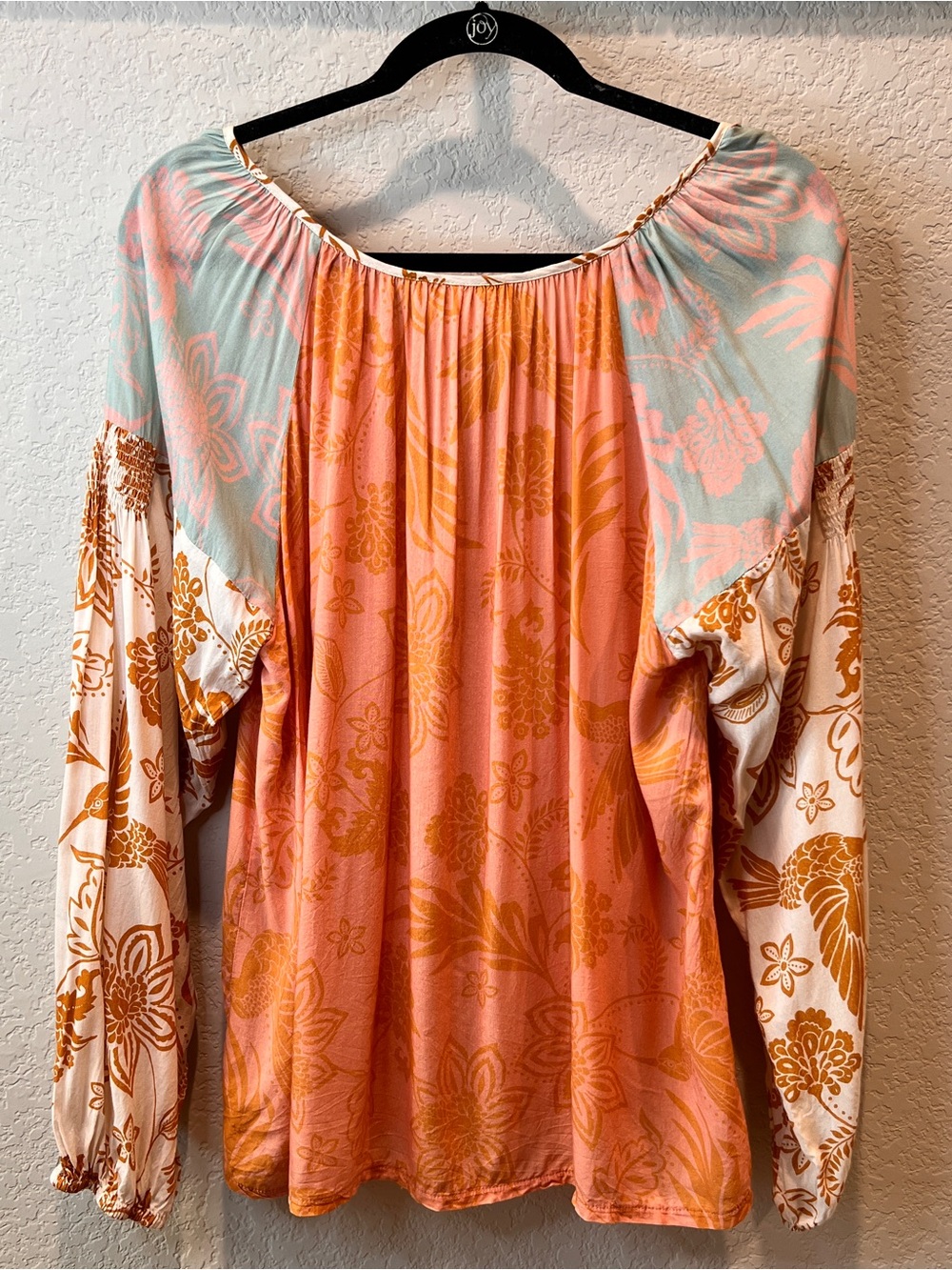 Johnny Was Waimea Mixed Floral Patchwork Peasant Top Pink & Orange Size XL - Picture 13 of 16